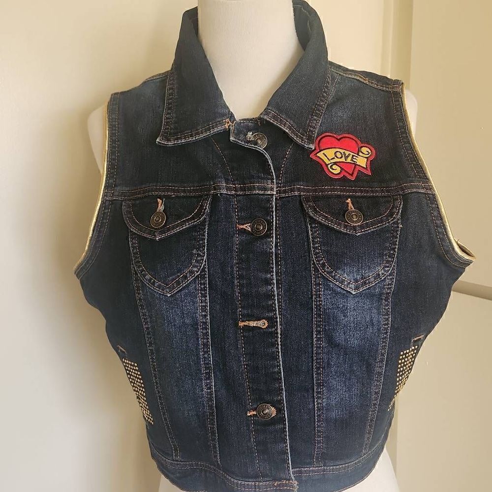 C'est Toi Upcycled Denim Vest, "Love and Peace", 3XL